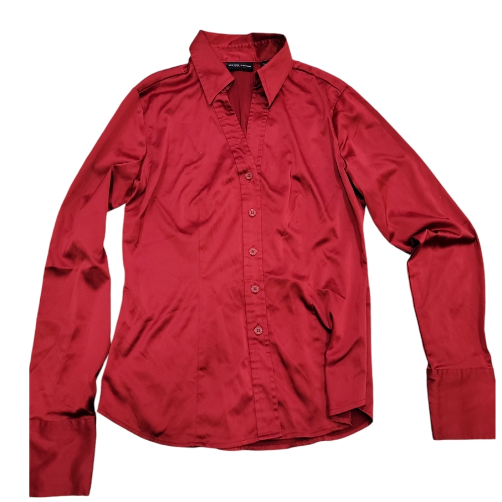 Small Red satin button down blouse - New York and company